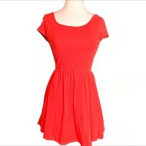 Mossimo A-line Dress Fti & Flare Short Sleeve Boat Neck Orange Strechy Small